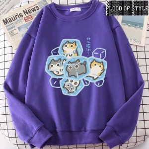 Hip Hop Harajuku Vintage Tarzı  Buz Kedi Eğlenceli  Gri