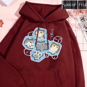 Hip Hop Harajuku Vintage Tarzı  Buz Kedi Eğlenceli  Gri