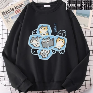 Hip Hop Harajuku Vintage Tarzı  Buz Kedi Eğlenceli  Gri