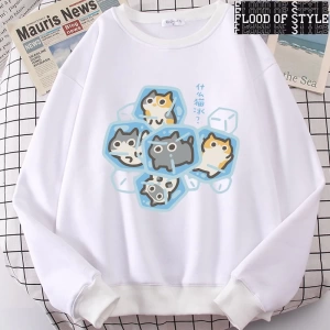Hip Hop Harajuku Vintage Tarzı  Buz Kedi Eğlenceli  Gri