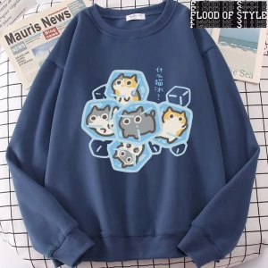 Hip Hop Harajuku Vintage Tarzı  Buz Kedi Eğlenceli  Gri