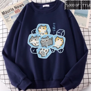 Hip Hop Harajuku Vintage Tarzı  Buz Kedi Eğlenceli  Gri