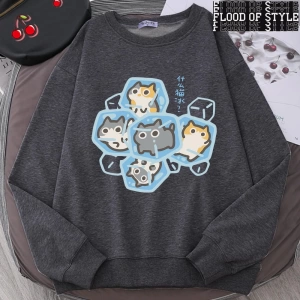 Hip Hop Harajuku Vintage Tarzı  Buz Kedi Eğlenceli  Gri