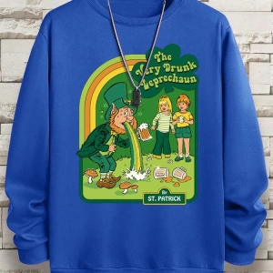 Hip Hop Harajuku Vintage Tarzı  Çok sarhoş Leprechaun Gri