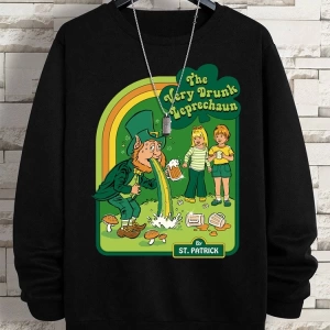 Hip Hop Harajuku Vintage Tarzı  Çok sarhoş Leprechaun Gri