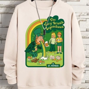 Hip Hop Harajuku Vintage Tarzı  Çok sarhoş Leprechaun Gri