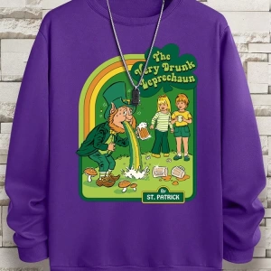Hip Hop Harajuku Vintage Tarzı  Çok sarhoş Leprechaun Gri