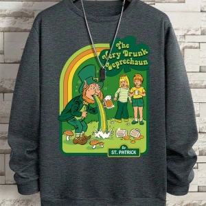 Hip Hop Harajuku Vintage Tarzı  Çok sarhoş Leprechaun Gri