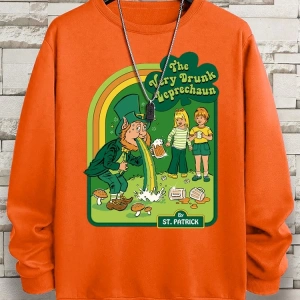 Hip Hop Harajuku Vintage Tarzı  Çok sarhoş Leprechaun Gri