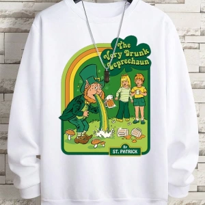 Hip Hop Harajuku Vintage Tarzı  Çok sarhoş Leprechaun Gri