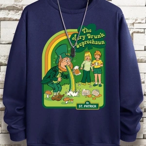 Hip Hop Harajuku Vintage Tarzı  Çok sarhoş Leprechaun Gri