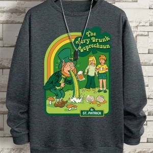Hip Hop Harajuku Vintage Tarzı  Çok sarhoş Leprechaun Gri