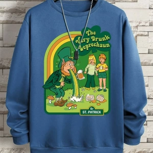 Hip Hop Harajuku Vintage Tarzı  Çok sarhoş Leprechaun Gri