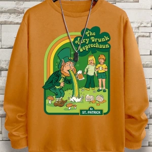 Hip Hop Harajuku Vintage Tarzı  Çok sarhoş Leprechaun Gri