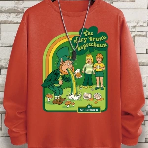 Hip Hop Harajuku Vintage Tarzı  Çok sarhoş Leprechaun Gri