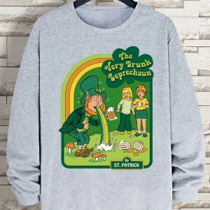 Hip Hop Harajuku Vintage Tarzı  Çok sarhoş Leprechaun Gri