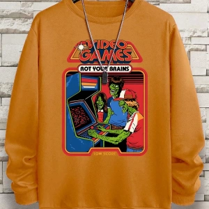 Hip Hop Harajuku Vintage Tarzı  Çürümeye beyinleri çizgi roman  Gri
