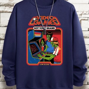 Hip Hop Harajuku Vintage Tarzı  Çürümeye beyinleri çizgi roman  Gri
