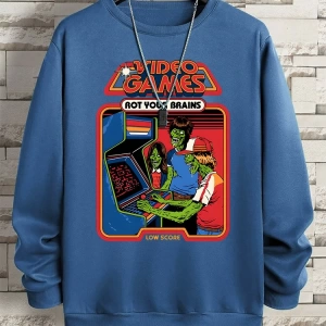 Hip Hop Harajuku Vintage Tarzı  Çürümeye beyinleri çizgi roman  Gri