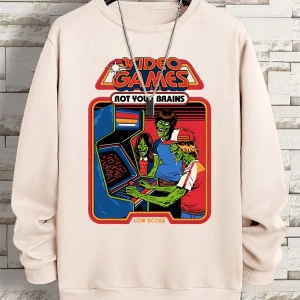 Hip Hop Harajuku Vintage Tarzı  Çürümeye beyinleri çizgi roman  Gri