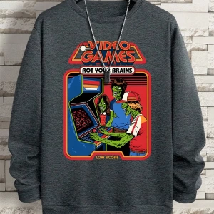 Hip Hop Harajuku Vintage Tarzı  Çürümeye beyinleri çizgi roman  Gri
