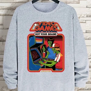 Hip Hop Harajuku Vintage Tarzı  Çürümeye beyinleri çizgi roman  Gri