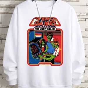 Hip Hop Harajuku Vintage Tarzı  Çürümeye beyinleri çizgi roman  Gri