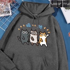 Hip Hop Harajuku Vintage Tarzı  Dans Caicai kedi  Gri