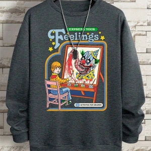 Hip Hop Harajuku Vintage Tarzı  Duygularınızı İfade Edin Palyaço  Gri