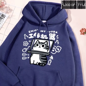 Hip Hop Harajuku Vintage Tarzı  Eğlenceli aracı kedi baskı Gri