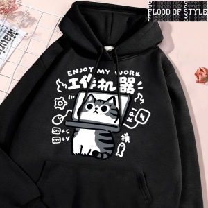 Hip Hop Harajuku Vintage Tarzı  Eğlenceli aracı kedi baskı Gri