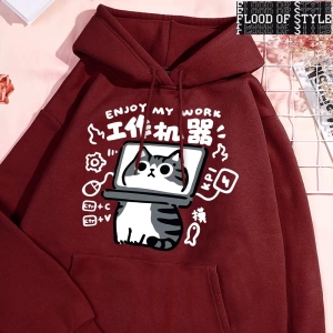 Hip Hop Harajuku Vintage Tarzı  Eğlenceli aracı kedi baskı Gri
