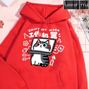 Hip Hop Harajuku Vintage Tarzı  Eğlenceli aracı kedi baskı Gri