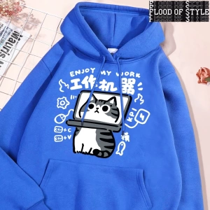 Hip Hop Harajuku Vintage Tarzı  Eğlenceli aracı kedi baskı Gri