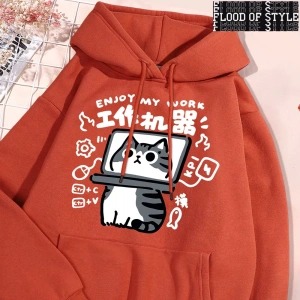 Hip Hop Harajuku Vintage Tarzı  Eğlenceli aracı kedi baskı Gri