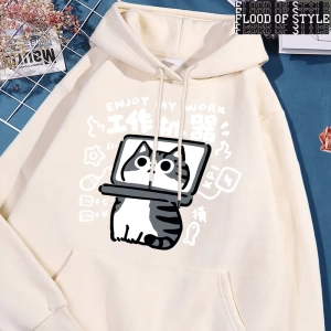 Hip Hop Harajuku Vintage Tarzı  Eğlenceli aracı kedi baskı Gri