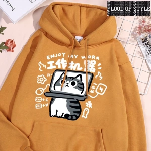 Hip Hop Harajuku Vintage Tarzı  Eğlenceli aracı kedi baskı Gri