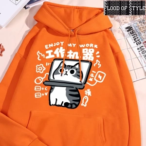 Hip Hop Harajuku Vintage Tarzı  Eğlenceli aracı kedi baskı Gri