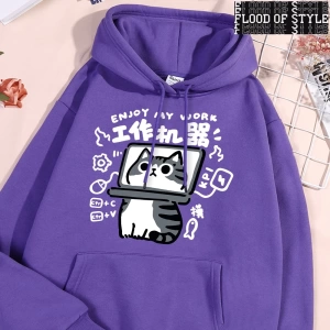 Hip Hop Harajuku Vintage Tarzı  Eğlenceli aracı kedi baskı Gri