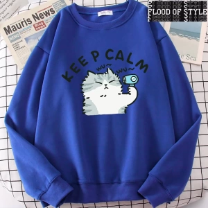 Hip Hop Harajuku Vintage Tarzı  Eğlenceli kedi sevimli  Gri