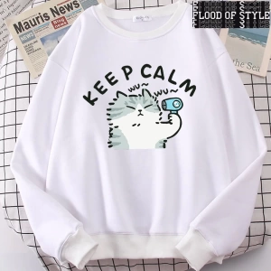 Hip Hop Harajuku Vintage Tarzı  Eğlenceli kedi sevimli  Gri
