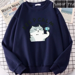 Hip Hop Harajuku Vintage Tarzı  Eğlenceli kedi sevimli  Gri