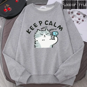 Hip Hop Harajuku Vintage Tarzı  Eğlenceli kedi sevimli  Gri