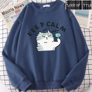 Hip Hop Harajuku Vintage Tarzı  Eğlenceli kedi sevimli  Gri