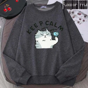Hip Hop Harajuku Vintage Tarzı  Eğlenceli kedi sevimli  Gri