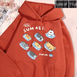 Hip Hop Harajuku Vintage Tarzı  Eğlenceli kedi ve köpek yüzme  Gri