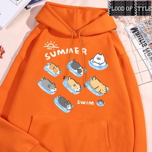 Hip Hop Harajuku Vintage Tarzı  Eğlenceli kedi ve köpek yüzme  Gri