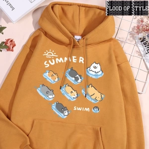 Hip Hop Harajuku Vintage Tarzı  Eğlenceli kedi ve köpek yüzme  Gri