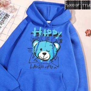 Hip Hop Harajuku Vintage Tarzı  Eğlenceli mavi mutlu ayı giyim Gri