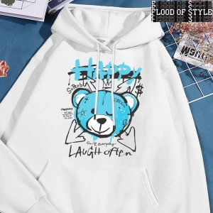 Hip Hop Harajuku Vintage Tarzı  Eğlenceli mavi mutlu ayı giyim Gri